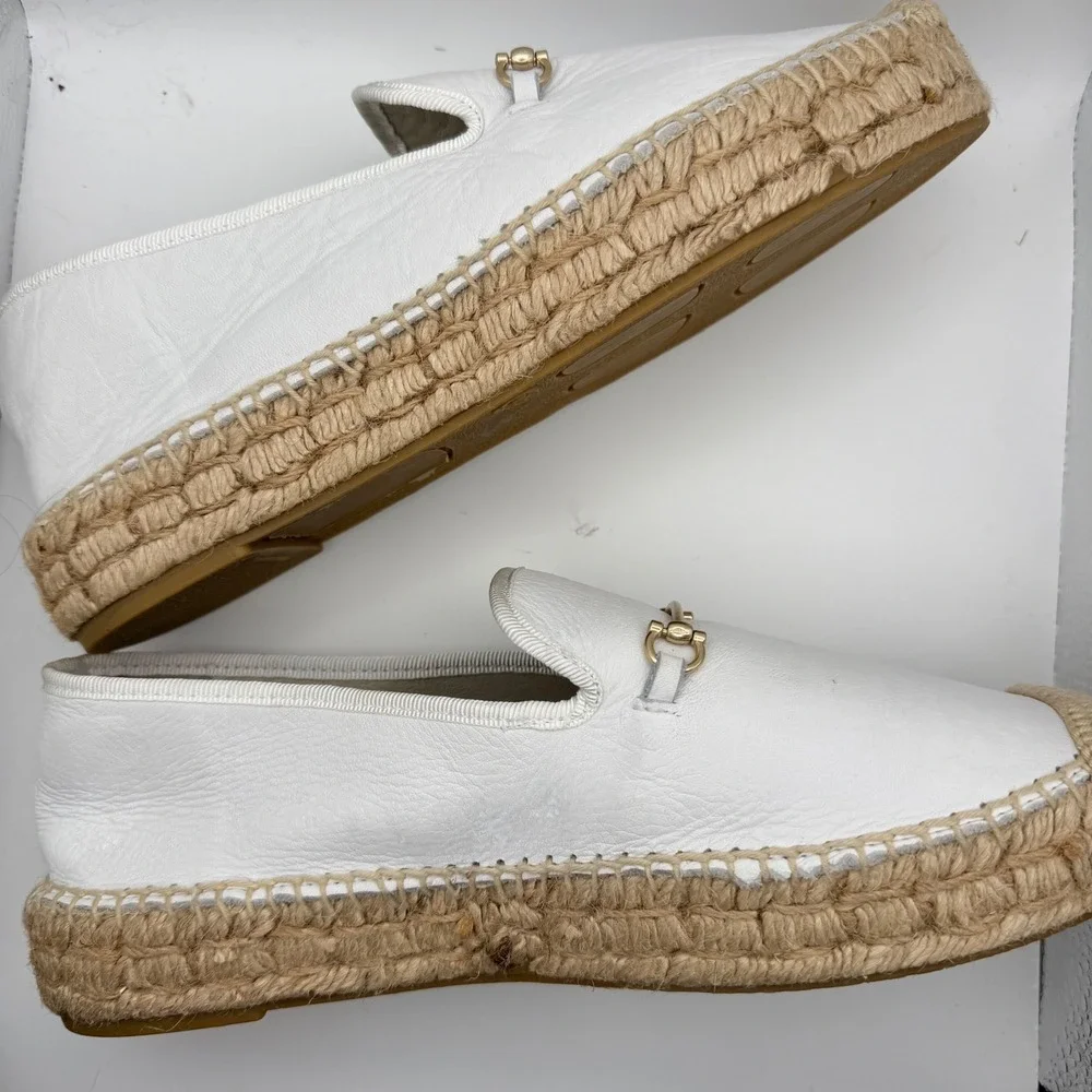 Steven Steve Madden White Leather Espadrille‎ Loafers Gold Bit Made in Spain 9M